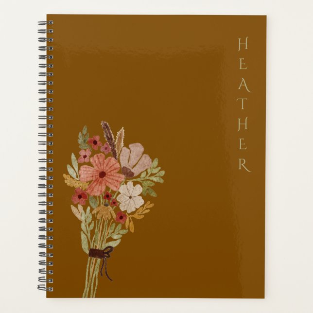 Boho Wildflower Personalized Brown Gift for Her Planner (Front)