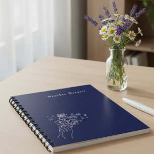 Boho Wildflower Personalized Navy Gift for Her Notebook
