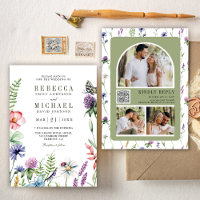Boho Wildflower Photo Collage QR Code Wedding