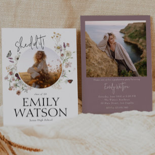 Boho Wildflower Photo Graduation Party Invitation