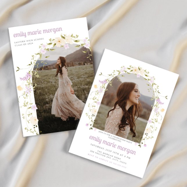 Boho Wildflower Photo Graduation Party Invitation (Creator Uploaded)