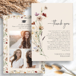 Boho Wildflower Photo Graduation Thank You Card