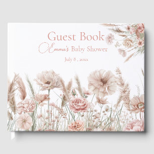 Boho Wildflower Pink Floral Baby Shower Guest Book