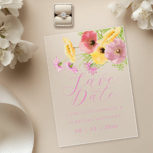 Boho Wildflower Pink Floral Save The Date Wedding Acrylic Invitations