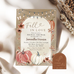 Boho Wildflower Pumpkin Fall In Love Bridal Shower Invitation