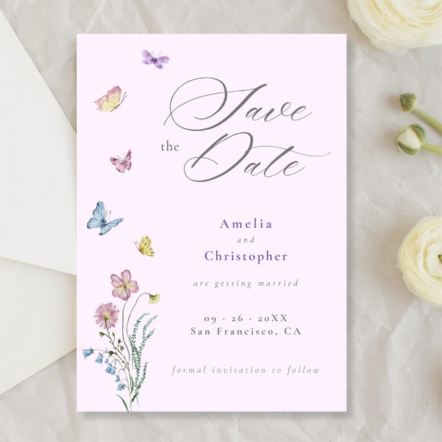 Boho Wildflower Purple Wedding Save the Date Invitation (Creator Uploaded)