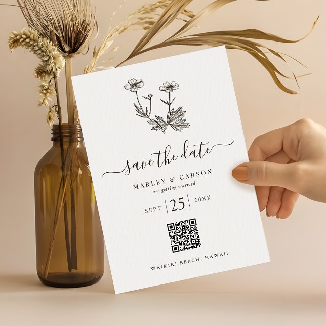 Boho Wildflower QR Code Wedding Save The Date (Creator Uploaded)