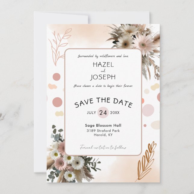 Boho Wildflower Romance | Rustic Nature Floral  Save The Date (Front)