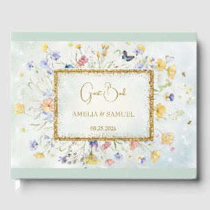 Boho Wildflower Rustic Green Wedding Guest Book