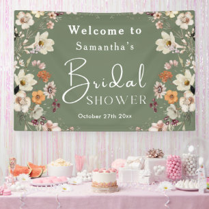 Boho Wildflower Rustic Sage Green Bridal Shower Banner