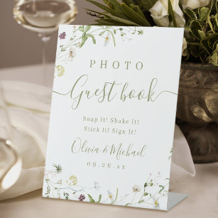 Boho Wildflower rustic Wedding Photo Guest Book Pedestal Sign