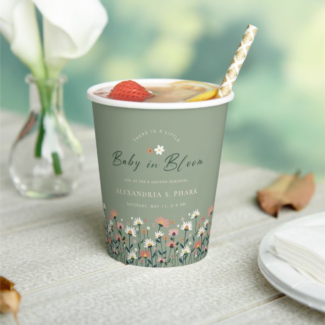 Boho Wildflower Sage Green Baby in Bloom Shower  Paper Cups (Insitu)