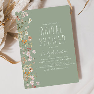 Boho Wildflower Sage Green Bridal Shower  Invitation