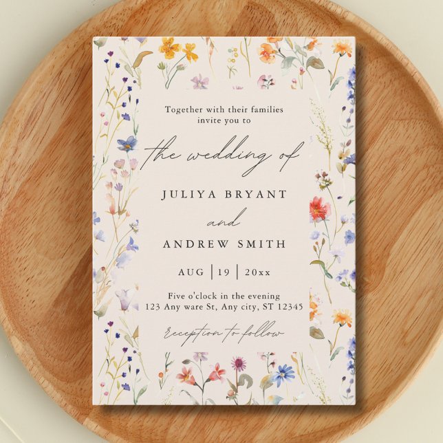 Boho wildflower Script wedding Invitation (Creator Uploaded)