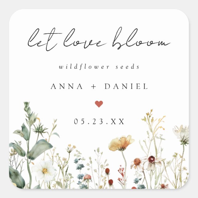 Boho Wildflower Seeds Wedding Favor Square Sticker (Front)
