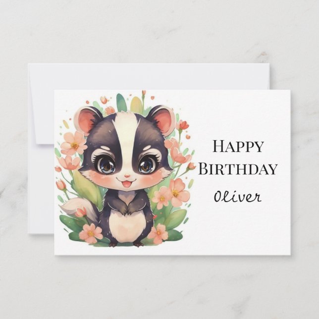 Boho Wildflower Skunk Birthday Card (Front)