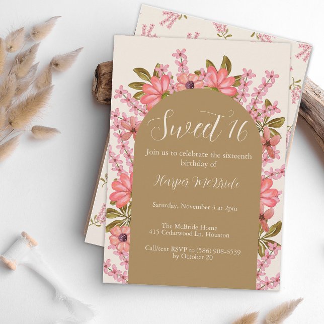Boho Wildflower Sweet 16 Birthday Pretty Floral Invitation (Creator Uploaded)