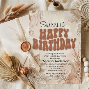 Boho wildflower sweet 16 happy birthday card