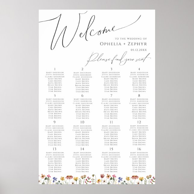Boho Wildflower | Table Number Seating Chart (Front)