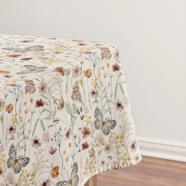 Boho Wildflower Tablecloth (Boho Wildflower Tablecloth with Butterflies by Painted Paperie
)