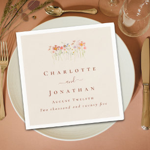 Boho Wildflower Tan Beige Terracotta Wedding Napkin
