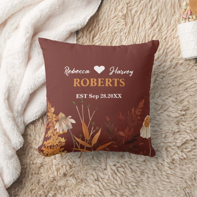 Boho Wildflower Terracotta Autumn Fall Wedding Cushion (Blanket)