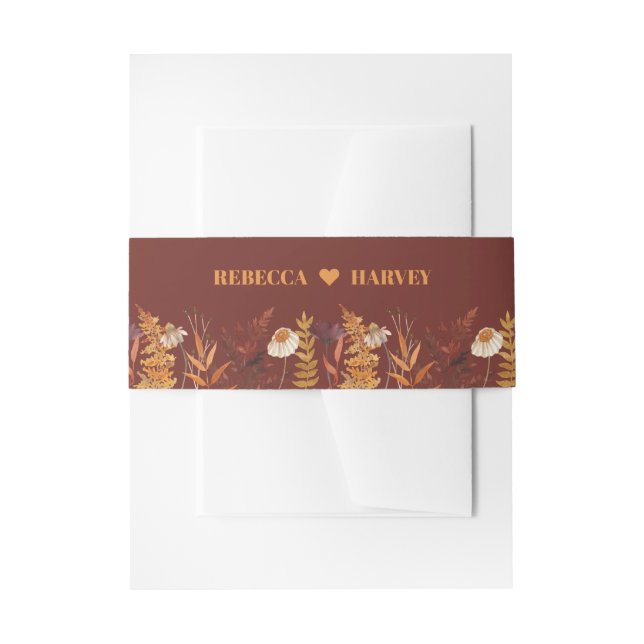 Boho Wildflower Terracotta Autumn Fall Wedding Invitation Belly Band (Front Example)