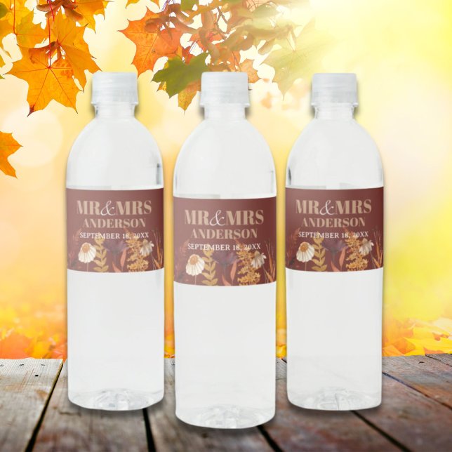 Boho Wildflower Terracotta Autumn Fall Wedding Water Bottle Label (Boho Wildflower Terracotta Autumn Fall Wedding Water Bottle Label)