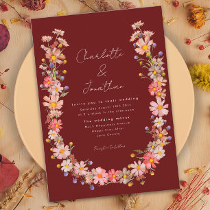 Boho Wildflower Terracotta Fall Wedding Invitation