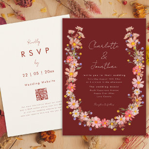 Boho Wildflower Terracotta Fall Wedding Invitation
