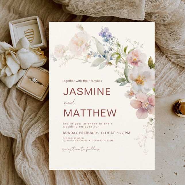Boho Wildflower Terracotta Wedding Invitation (Creator Uploaded)