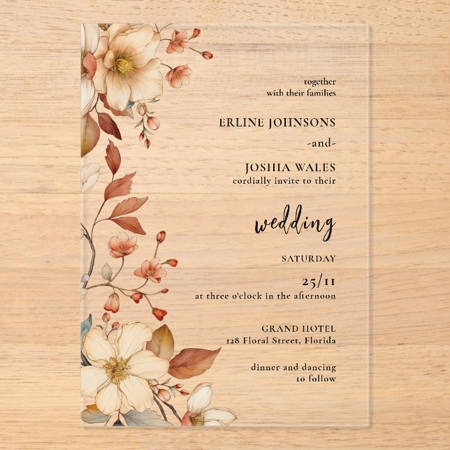 Boho Wildflower Terracotta Wedding Invitation (Front)