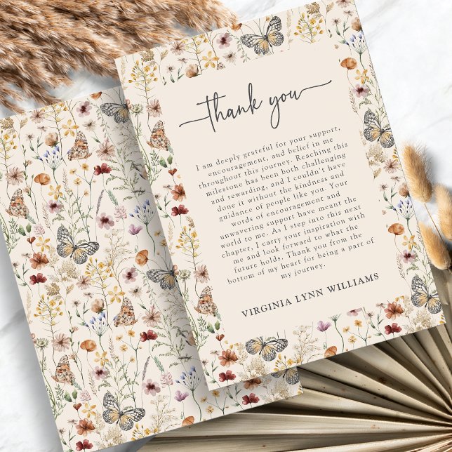 Boho Wildflower  Thank You Card (Boho Wildflower Thank You Card with Butterflies by Painted Paperie
)
