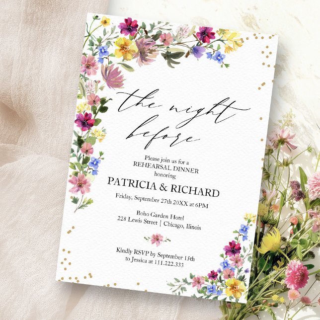 Boho Wildflower The Night Before Rehearsal Dinner Invitation (Creator Uploaded)