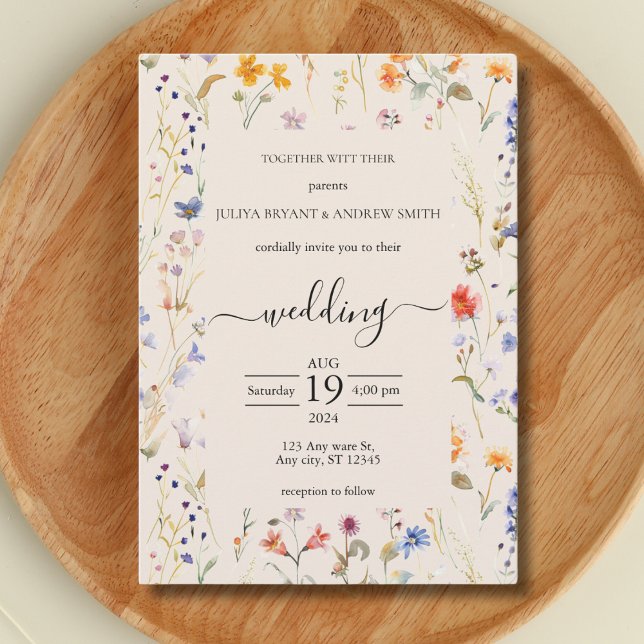 Boho wildflower typography wedding invitation (Creator Uploaded)