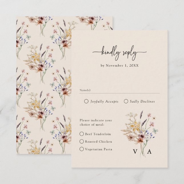 Boho Wildflower Vintage RSVP Card (Front/Back)