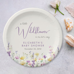 Boho Wildflower Watercolor Baby Shower Paper Plate