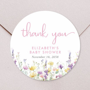 Boho Wildflower Watercolor Baby Shower Thank You Classic Round Sticker