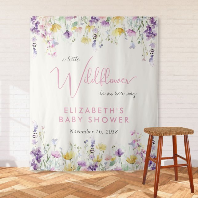 Boho Wildflower Watercolor Baby Shower Welcome Tapestry (Boho Wildflower Watercolor Baby Shower Welcome Tapestry)