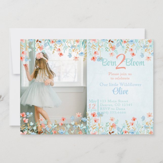 Boho Wildflower watercolor Birthday Invitation (Front)
