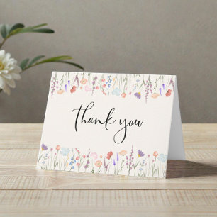 Boho Wildflower Watercolor Cream Baby Shower Thank You Card