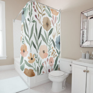 Boho Wildflower Watercolor Floral Bathroom Shower Curtain