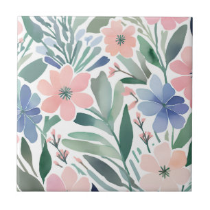 Boho Wildflower Watercolor Floral Pastel Accent Ceramic Tile