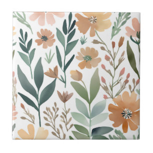 Boho Wildflower Watercolor Floral Pastel Accent Ceramic Tile