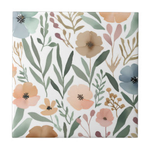 Boho Wildflower Watercolor Floral Pastel Accent Ceramic Tile