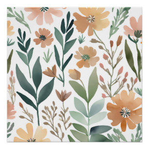 Boho Wildflower Watercolor Floral Pastel  Poster