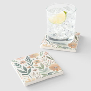 Boho Wildflower Watercolor Floral Pastel Stone Coaster