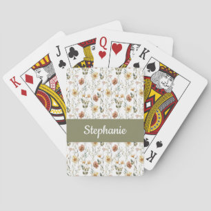 Boho Wildflower Watercolor Monogram Name Playing Cards