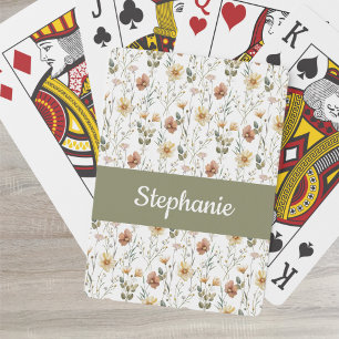 Boho Wildflower Watercolor Monogram Name Playing Cards
