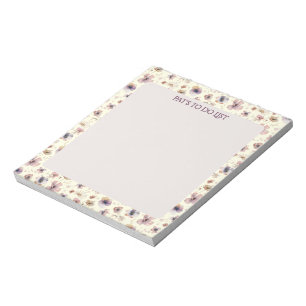 Boho Wildflower Watercolor Named Cream Blush Notepad